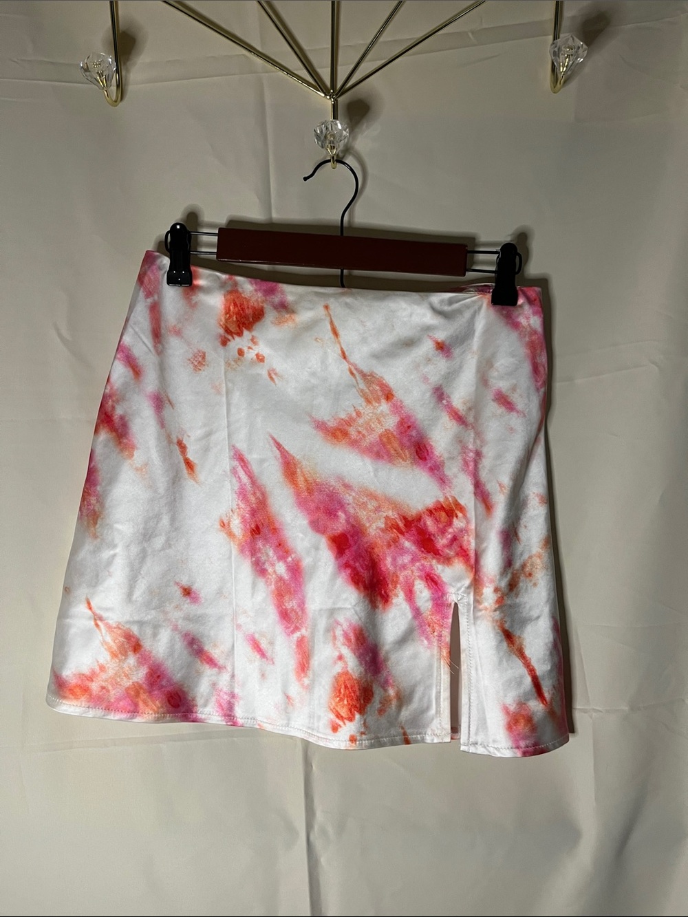 Showpo White Mini Skirt with Pink & Orange Tie-Dye